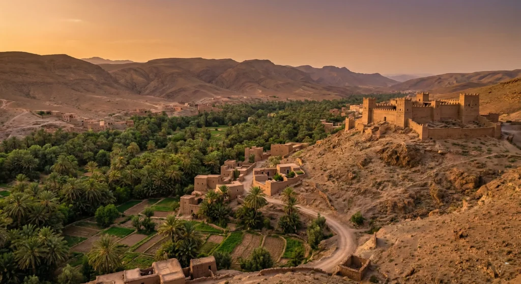 Tiout oasis palm grove and kasbah near Taroudant Morocco accessible from Agadir airport