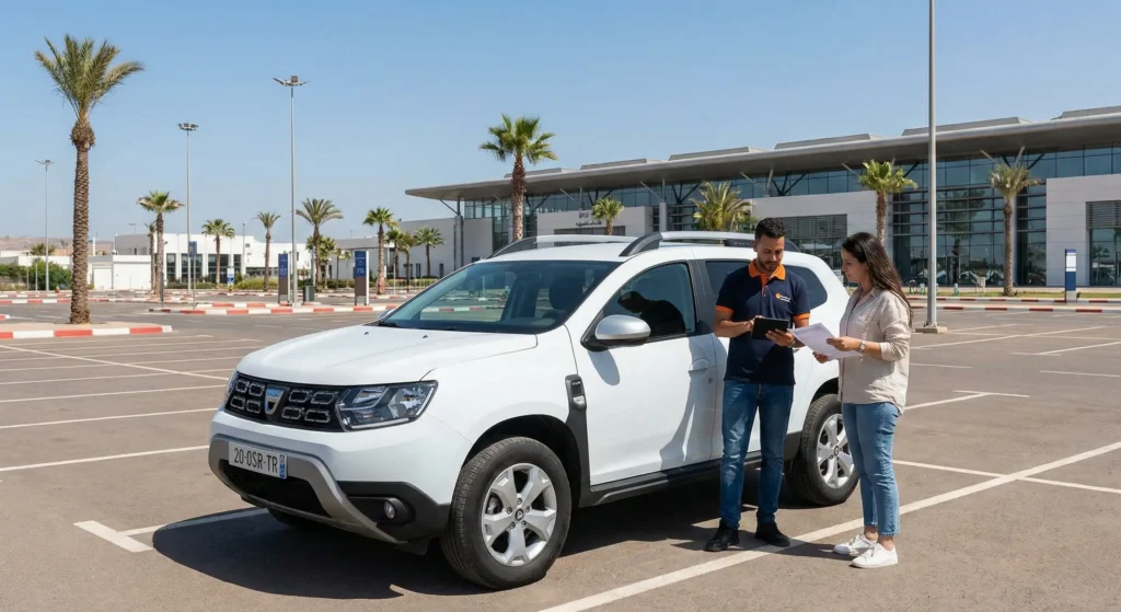 Agadir airport car rental vehicle ready for customer inspection and pickup